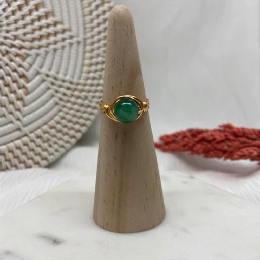 Green handmade wrapped ring